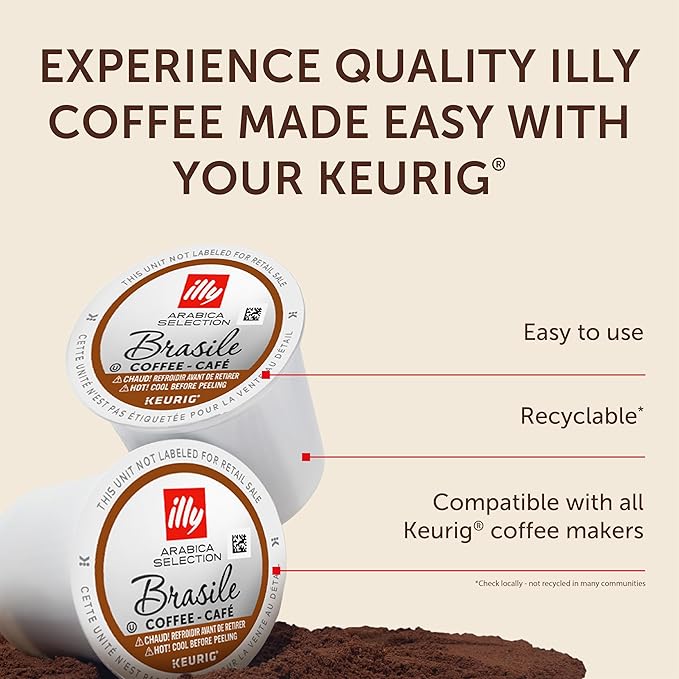 illy Coffee K Cup Pods for Keurig Machines Brasile Single Origin Roast 100% Arabica Premium Italian Coffee 10 Count 6 Pack