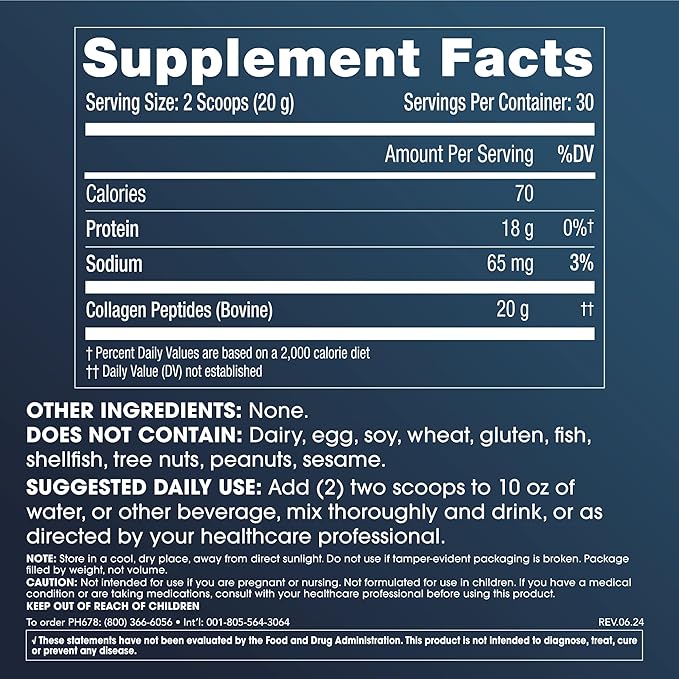 ProHealth Pure Collagen Peptides Powder 600 Grams | Supports Hair Nail Skin Bone Joint Health and Longevity | Grass-Fed Pasture-Raised | Zero Sugar Unflavored | Third-Party Tested