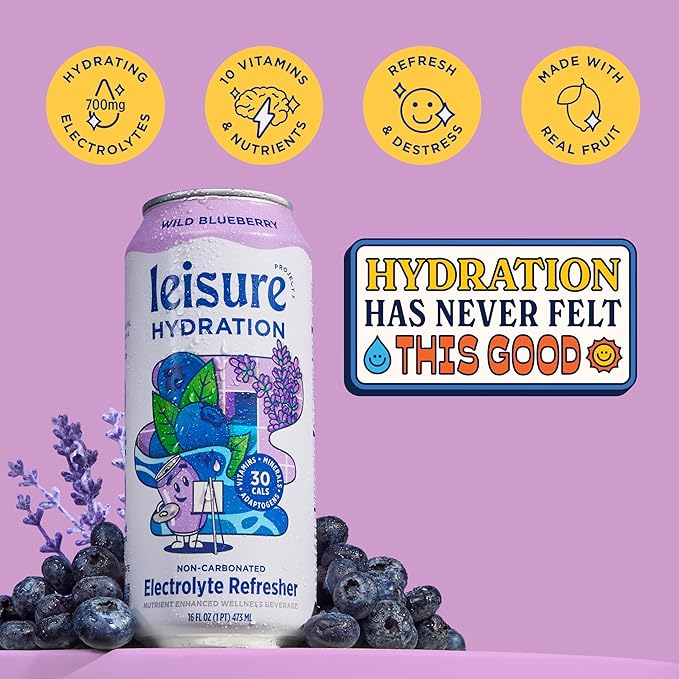 Leisure Hydration - Variety Pack and Blueberry Flavors (24 Total Cans - 12 of Variety Flavor and 12 of Blueberry Flavor)