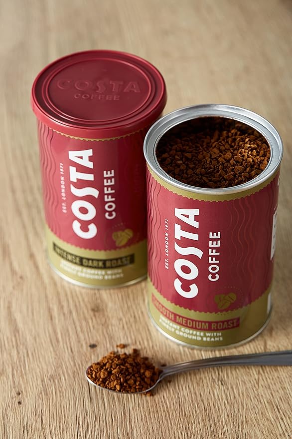 Costa Coffee Smooth Medium Roast Premium Instant Coffee with Finely Ground Beans Microground Coffee 6 x 100g (Pack of 6) Strength Indicator- 3 Rainforest Alliance