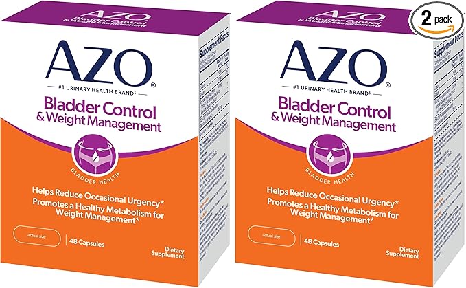AZO Bladder Control with Go-Less® &amp Weight Management Dietary Supplement | Helps Reduce Occasional Urgency* | Promotes Healthy Metabolism* | Supports a Good Night’s Sleep* | 48 Capsules (Pack of 2