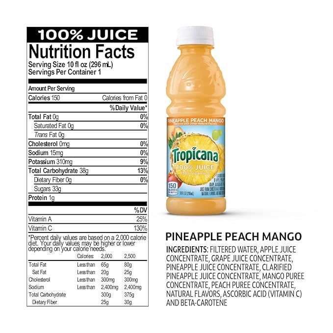 Tropicana 100% Juice 3-Flavor Fruit Blend Variety Pack 10 Fl Oz Bottles (Pack of 48)