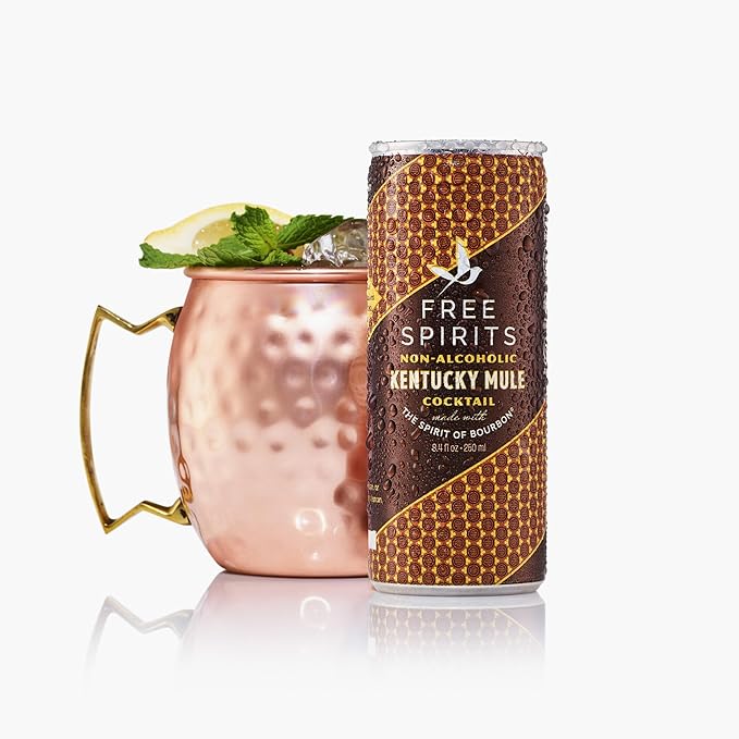 Free Spirits Kentucky Mule - Non-Alcoholic Cocktail - Mixed Ready To Drink Mocktail - Low Sugar Real Fruit Juice B-Vitamins - Non-GMO &amp Vegan - 8.4 fl oz Cans (12 Pack)