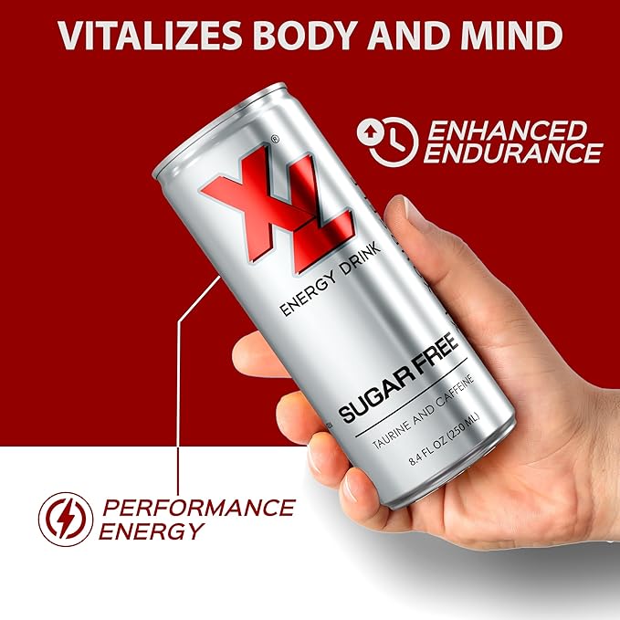 XL Energy Drinks Sugar Free Energy Drink 24 Pack with Caffeine plus Taurine &amp B Vitamins - Zero Sugar Energy Drinks - Low Calories Keto Friendly Drink - Sugarfree Drink 250 ml (8.4 Oz) Diet Energy