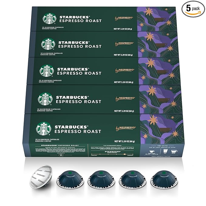 Starbucks by Nespresso Vertuo Dark Roast Espresso 50-count Espresso Pods Brews 1.35 oz.
