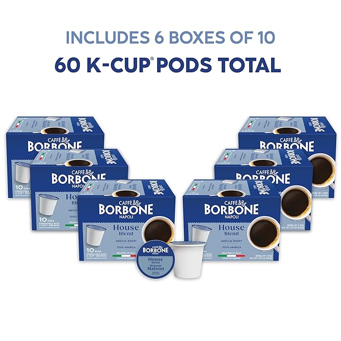 Caffè Borbone House Blend Coffee (60 Count) – Medium Roast 100% Arabica Roasted in Italy with Rich and Smooth Taste – Single Serve Coffee Pods Compatible with K-Cup Brewers