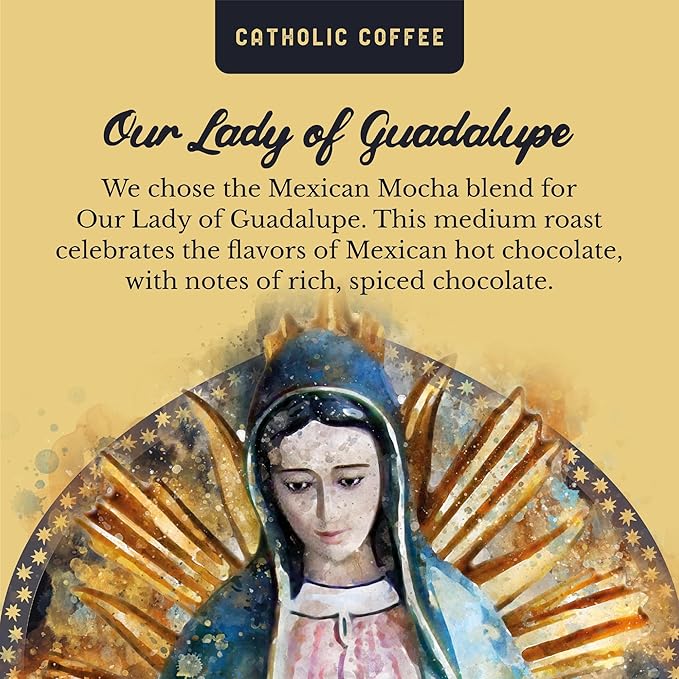 Catholic Coffee Our Lady of Guadalupe Mexican Spiced Chocolate Medium Roast Ground Coffee &amp Tumbler Gift Set – 12oz Bag Christmas Gift for Coffee Lovers Catholic Holiday Box
