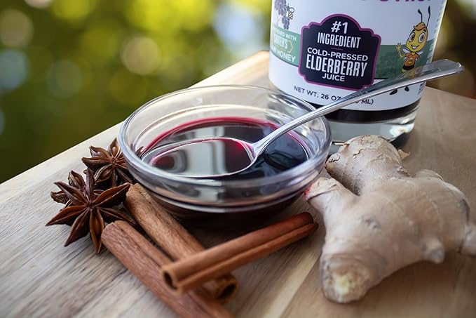 Heartland Organic Elderberry Syrup - Cold Pressed Elderberry Juice Zero Water Added - Immune Support for Kids &amp Adults - Made with Raw Honey Ginger Cinnamon &amp Star Anise - 13 fl oz (375 ml)