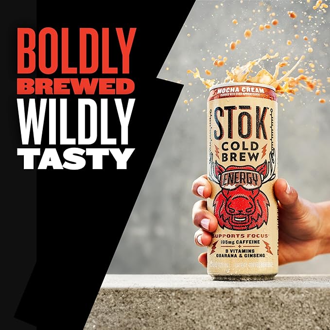 SToK Cold Brew Energy Mocha Cream Energy Coffee Beverage with 195mg Caffeine to Help Support Focus Canned Coffee with B-Vitamins Guarana and Ginseng 11 fl oz 12pk
