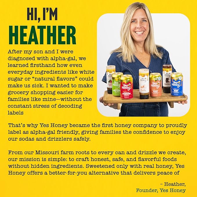 Yes Honey Soda Ginger Ale 11oz (12-Cans) 100% Honey-Sweetened Healthy Soda Alpha Gal Friendly Gluten Free Caffeine Free No Added Sugar
