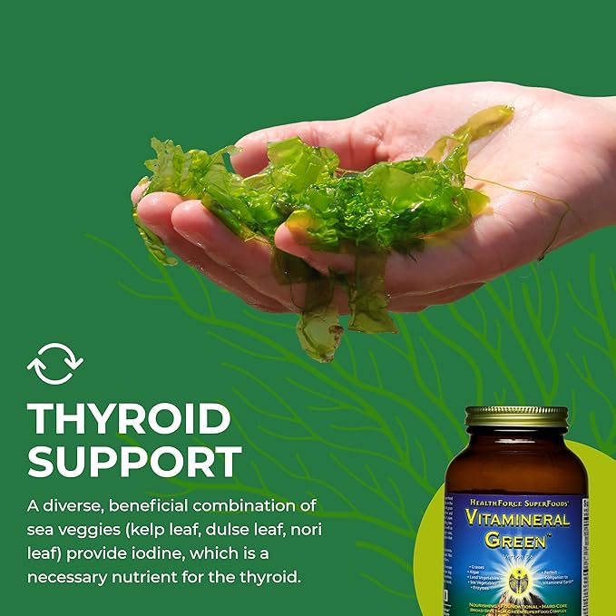 HEALTHFORCE SUPERFOODS Vitamineral Green - Mineral Supplement for Immune &amp Thyroid Support - Green Powder Supplement with Ingredients from The Land - Gluten-Free &amp Vegan - 150 Grams