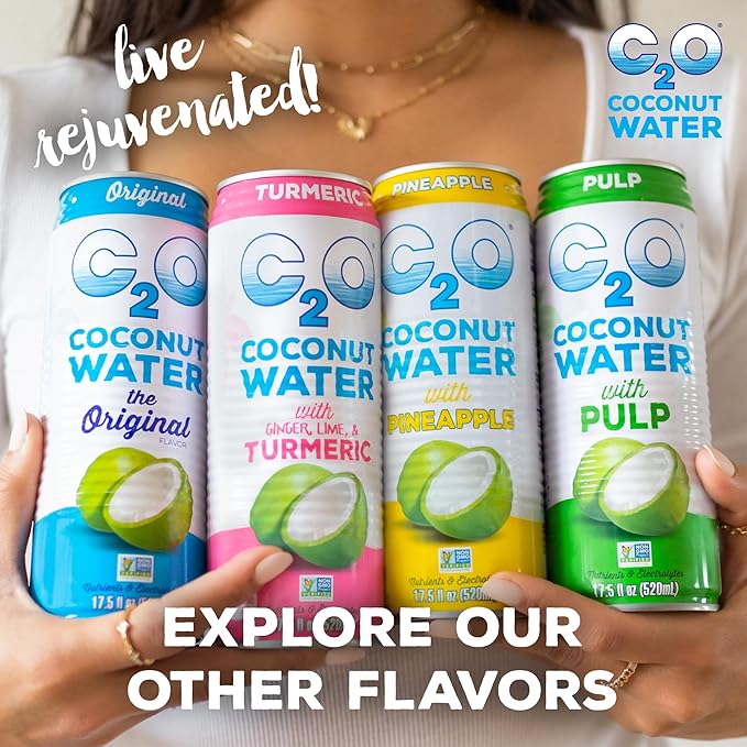 C2O - Coconut Water with Ginger Lime &amp Turmeric (12 Pack) - Made with Fresh Coconut Water - Plant Based - Non GMO - Canned Water - Natural Hydration Electrolytes &amp Potassium - 12 Cans 17.