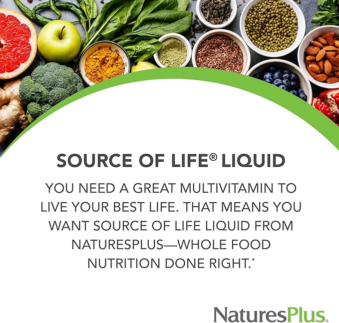 NaturesPlus Source of Life Liquid - 30 fl oz - Tropical Fruit Flavor - Wholefood Supplement Energy Booster Antioxidant - Vegetarian Gluten-Free - 30 Servings