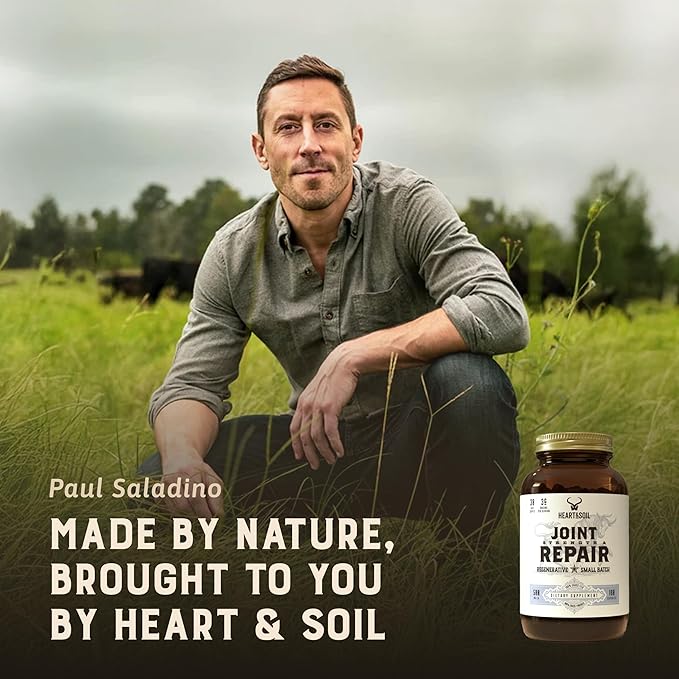 Heart &amp Soil 100% Grass Fed &amp Finished Joint Support Supplement from Regenerative Cattle with Trachea Scapula &amp Bone Marrow – Supports Joint Strength &amp Mobility – 3000mg – Glass Bottl