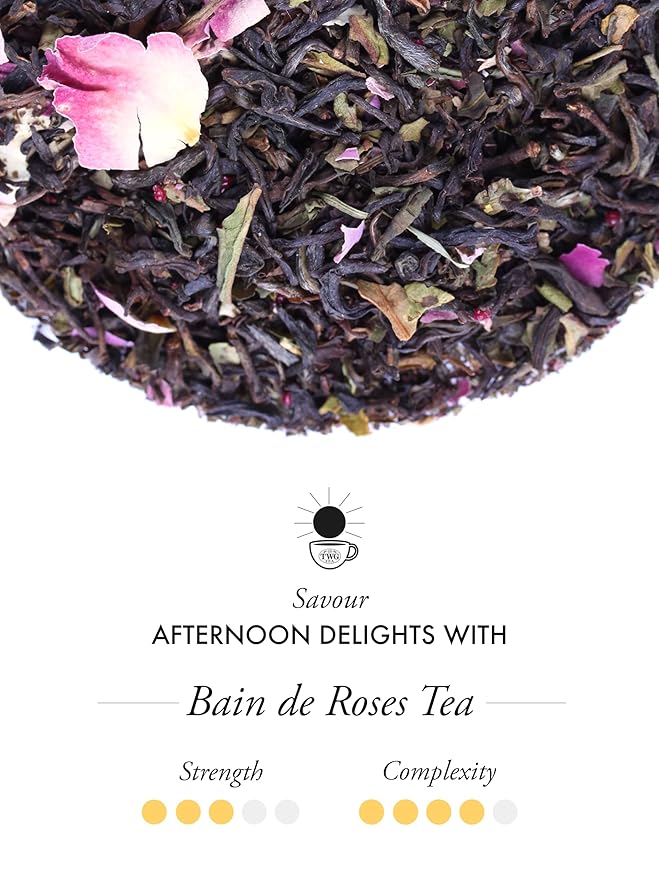 TWG Tea | Bain de Roses Tea | Black Tea | Rosebuds &amp Rose Petals | 15 Hand Sewn Cotton Teabags | Gift Set