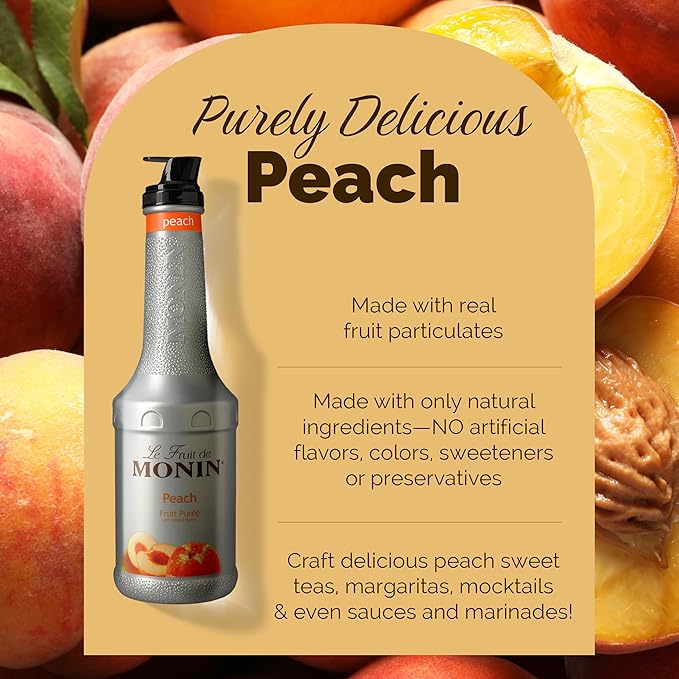 Monin - Peach Fruit Purée Summertime Sweetness Great for Cocktails Smoothies and Lemonades Non GMO No Artificial Ingredients (1 Liter)