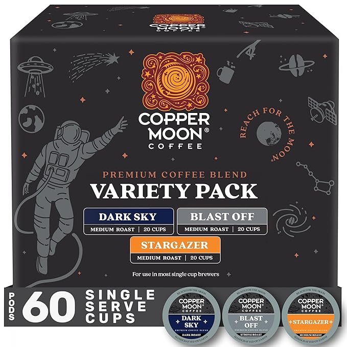 Copper Moon Single Serve Coffee Pods For Keurig K-Cup Brewers Flavored Variety Pack (Stargazer Dark Sky Blast Off) 60 Count