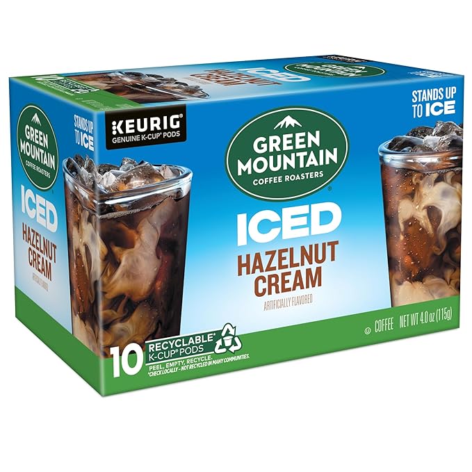 Green Mountain Coffee Roasters ICED Hazelnut Cream Single Serve Keurig K-Cup Pods Flavored Iced Coffee 60 Count (6 Packs of 10)