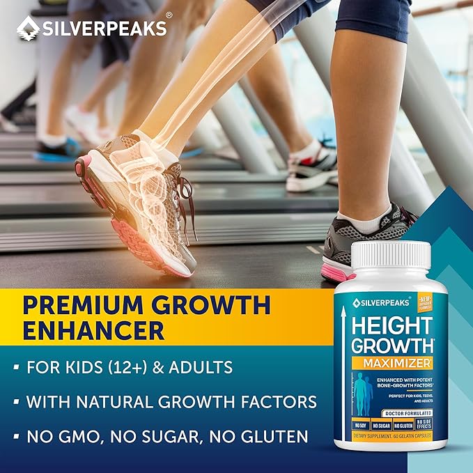 SILVERPEAKS Growth Capsules to Grow Taller - Height Growth Maximizer with Calcium for Bone Strength - Made in USA - Natural Get Taller Supplement - Free of Growth Hormone - Pack of 3