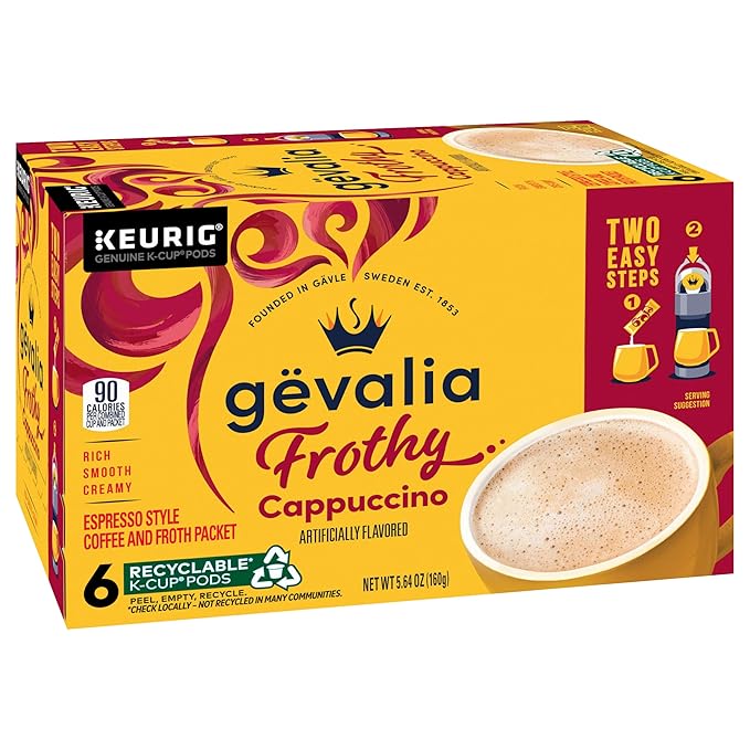 Gevalia Kaffe 2-Step K-Cup &amp Froth Packets (Cappuccino Espresso) 6 Count (Pack of 3)