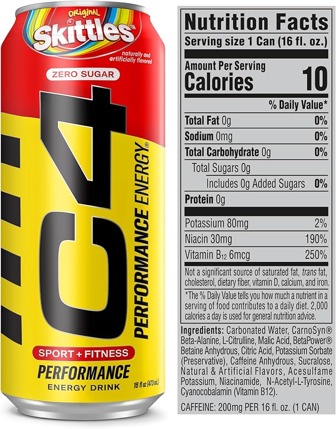 C4 Energy &amp Smart Energy Drinks Variety Pack Sugar Free Pre Workout Performance Drink &amp C4 Energy Drink Skittles Carbonated Sugar Free Pre Workout Performance Drink