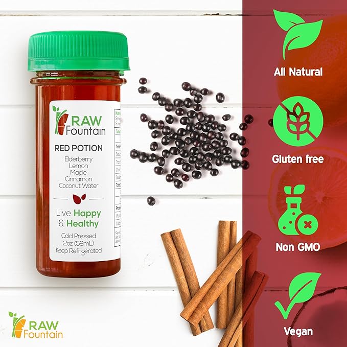 20 Immunity Shots w/Elderberry Lemon Maple Cinnamon 2fl Oz Packed w/Vitamin C Raw Cold Pressed Unpasteurized Boosts Immunity All Natural No Artificial Flavors or Preservatives