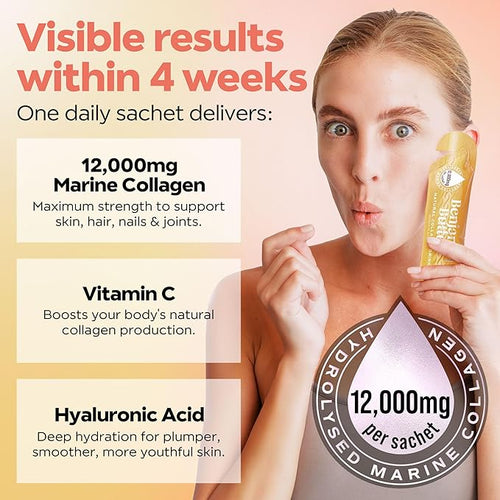 12000mg Marine Collagen Liquid Shots| High Strength Hydrolyzed Marine Collagen Peptides w/Hyaluronic Acid &amp Vitamin C for Skin Hair &amp Joints | Mango 14 Daily Servings 30ml