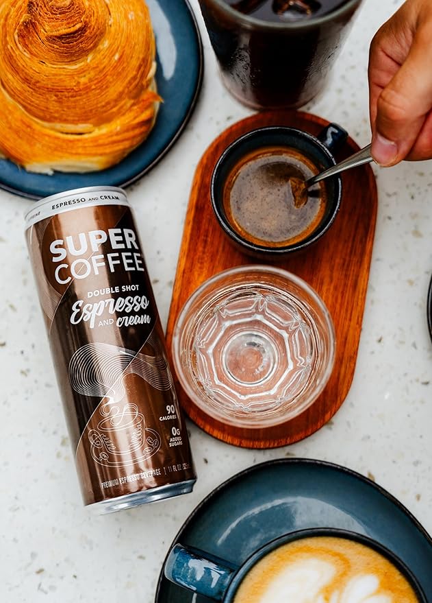 SUPER COFFEE Espresso Iced Keto Coffee (0g Added Sugar 90 Calories) [Espresso &amp Cream] 11 Fl Oz 12 Pack | Iced Smart Coffee - SoyFree GlutenFree