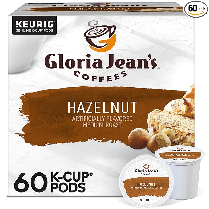Gloria Jean's Hazelnut Keurig Single-Serve K-Cup Pods Medium Roast Coffee 60 Count (6 Packs of 10)