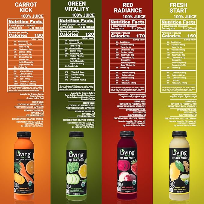 O2 Living Juice Cold Pressed Drink - 5-Day Organic Juice Cleanse Pack - No Added Sugars or Water Natural Sweetness from Fruits Rich in Nutrients &amp Vitamins - Refreshing &amp Non-GMO - 40 Pack