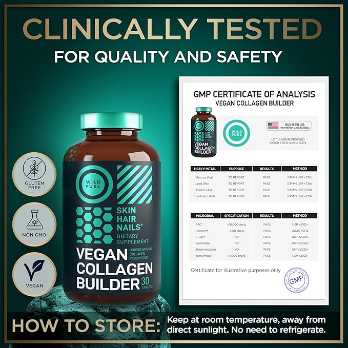 Vegan Collagen Booster Tablets - Cruelty-Free Vegan Collagen Supplements - Biotin Organic Superfood Plant Based Collagen Vitamins for Skin Hair Nails - 2-Pack 60 Vegeterian Collagen Boost Pills