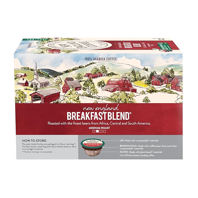 New England Coffee Breakfast Blend Medium Roast Single Serve Pods 12ct Box (Pack of 6)