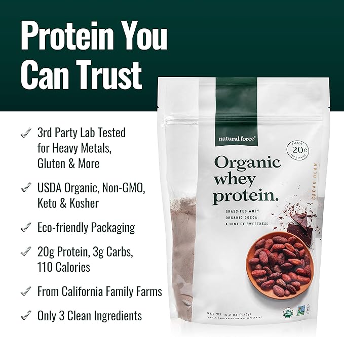 Natural Force Organic Clean Collagen Peptides Powder Unflavored 32 oz Whey Protein Powder – Chocolate 1 lb