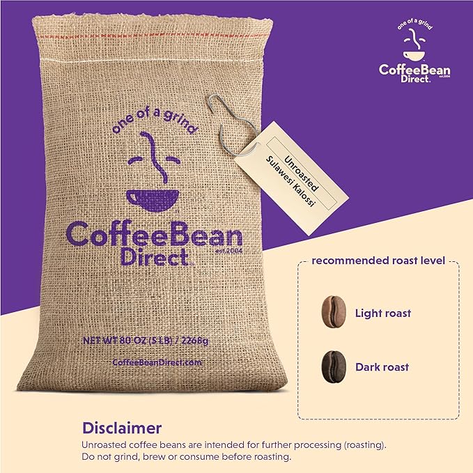Coffee Bean Direct Unroasted Sulawesi Kalossi 5 Pound (Pack of 1)