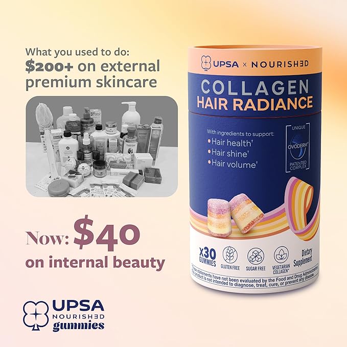 Nourished Collagen Hair Health 30 Count – Ovoderm® Egg Membrane Complex with Biotin Zinc &amp Copper – for Healthy Shiny &amp Fuller-Looking Hair – Sugar-Free Vegetarian Capsules
