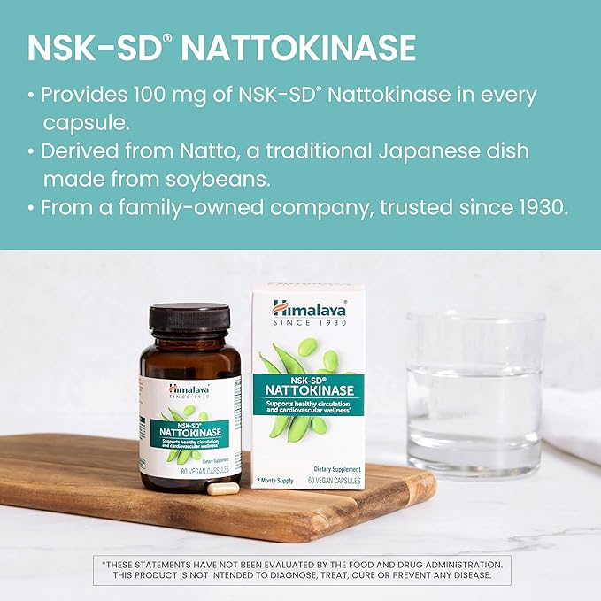 Himalaya NSK-SD Nattokinase Dietary Supplement for Healthy Circulation Vegan Gluten Free Natto Extract 100 mg 60 Capsules