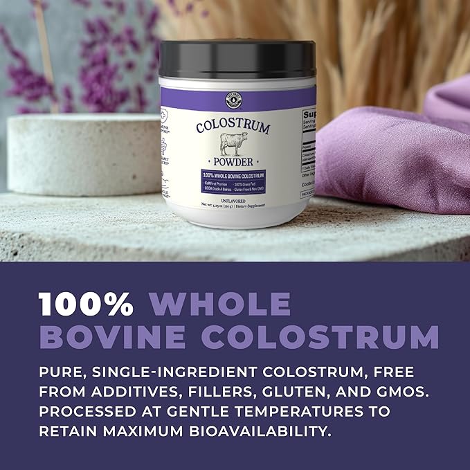 Colostrum Powder – USA Sourced Bovine Colostrum for Humans for Immune Support Gut Health Muscle Recovery - Single Ingredient No Additives Grass Fed Non-GMO Colostrum Supplement for Women and Men