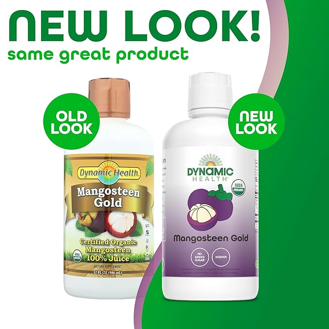 Dynamic Health Mangosteen Gold Organic Mangosteen 100% Juice No Additives Antioxidant Vegan Gluten Free Non-GMO 32 Fl oz