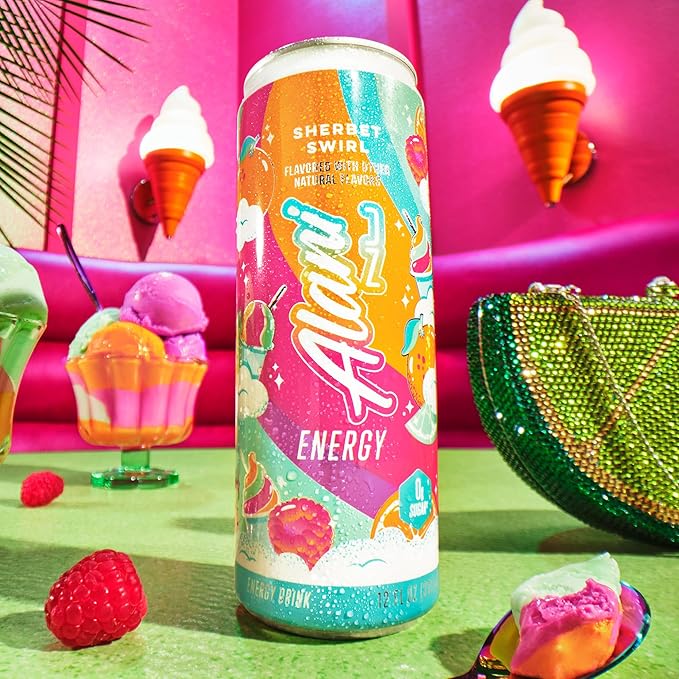 Alani Nu SHERBET SWIRL Sugar Free Low Calorie Energy Drinks 200mg Caffeine Biotin B Vitamins Zero Sugar 10 Calories 12 Fl Oz Cans 12 Pack