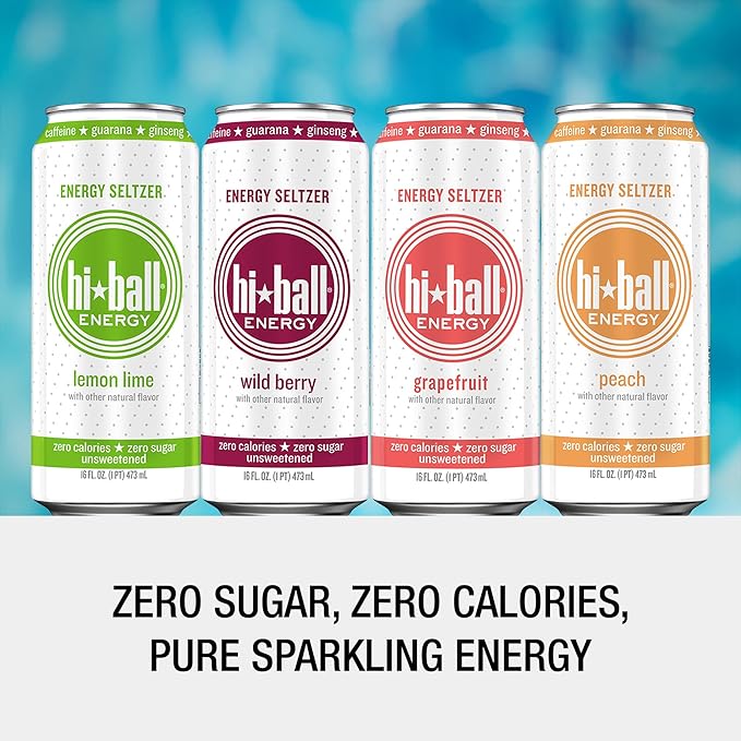 Hiball Clean Energy Seltzer Water Caffeinated Sparkling Water Made with Vitamin B12 and Vitamin B6 Sugar Free (8 pack of 16 Fl Oz) Variety Pack