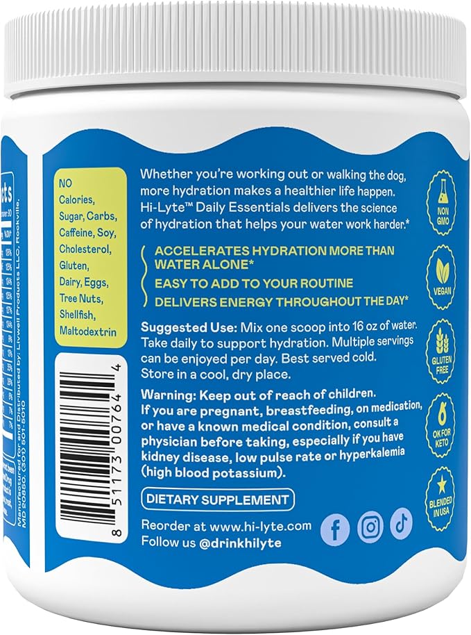 Hi-Lyte Electrolyte Powder Daily Hydration Supplement Drink Mix 90 Servings | Sugar-Free 0 Calories 0 Carbs | No Maltodextrin. Gluten-Free | Supports Keto | Light Refreshing Flavor (Pink Lemonade)