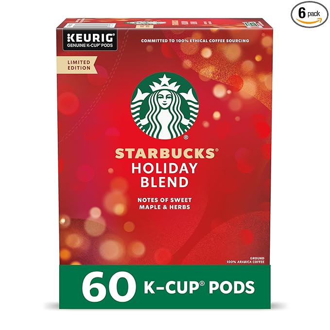 Starbucks K-Cup Coffee Pods Medium Roast Coffee for Keurig Brewers Holiday Blend 100% Arabica Limited Holiday Edition 6 Boxes (60 Pods Total)