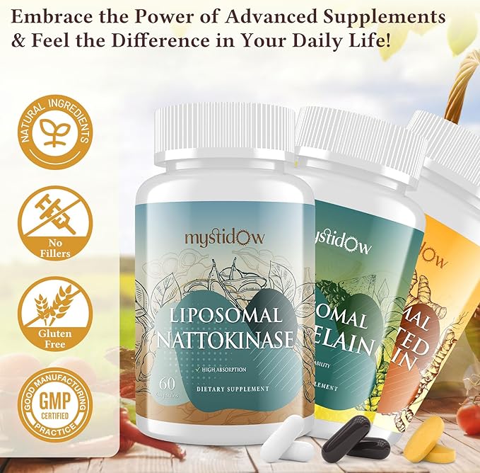 Spike Support Trio | Liposomal Nattokinase 8000 FU 500mg Bromelain 1150 mg &amp Fermented Curcumin 1800 mg | High Potency Enhanced Absorption Formula | for Immune Heart &amp Circulatory| 60 Servi