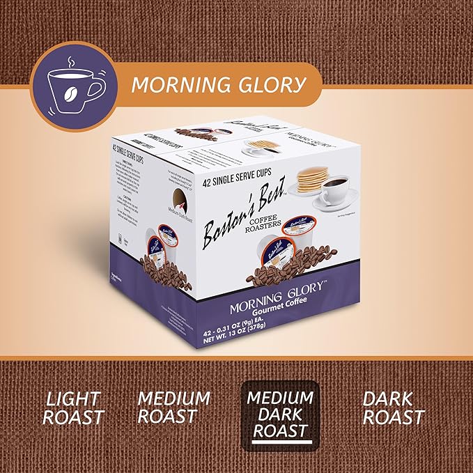 Boston’s Best Gourmet Coffee – Morning Glory Blend – Medium Dark Roast – Single Serve Coffee Pods Compatible with Keurig Brewers – 42 Pods