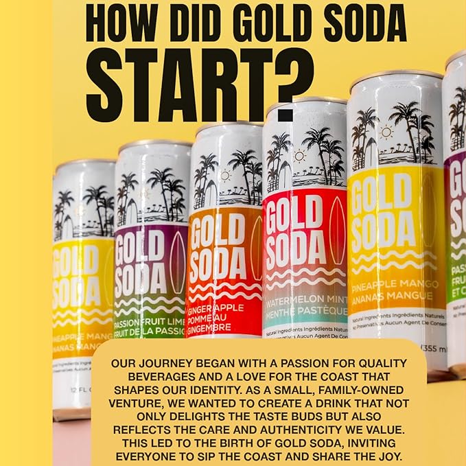 Gold Soda - Natural Ingredients - Organic Cane Sugar - Non-GMO - No Preservatives - Monk Fruit - Sparkling Water - Made with Natural and Organic Flavors12 Fl Oz (24 Pack) (24 Pack Ginger Apple)