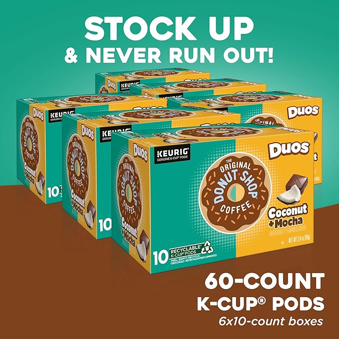 The Original Donut Shop Duos Coconut + Mocha Coffee Keurig Single Serve K-Cup Pods Medium Roast Coffee 60 Count (6 Packs of 10)