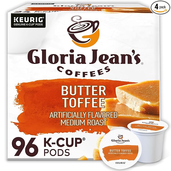 Gloria Jean's Butter Toffee Keurig Single-Serve K-Cup Pods Medium Roast 24 Pods Per Pack Case Of 4 Packs