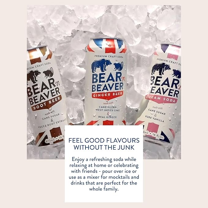 Bear 'n Beaver Premium Craft Cream Soda Soft Drinks Made with 100% Cane Sugar &amp Pure Vanilla - Vegan &amp Gluten-Free - Bold Caffeine Free Flavor for Mocktails Floats &amp Mixing - 12 Pack of 1