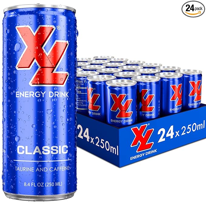 XL Energy Drink 24 Pack Classic Flavor - 80mg Caffeine &amp1000mg Taurine Energy Drinks with B Vitamins – Refreshing Energy Beverage for Energy Boost Focus Performance &amp Endurance – 24 Pack Ene