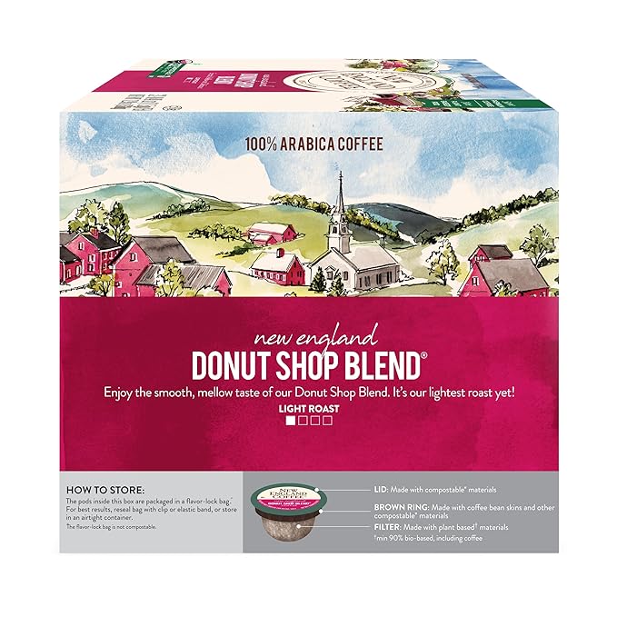New England Coffee Donut Shop Blend Light Roast Single Serve Pods 32ct Box (Pack of 4)